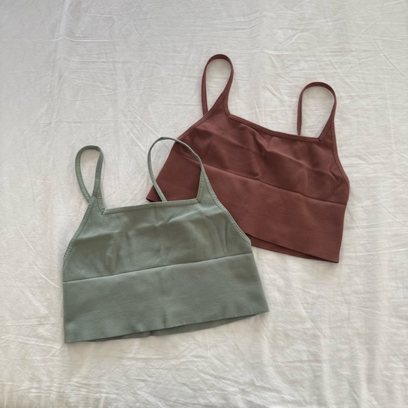 free people movement Tops - Free People Bundle - Spaghetti Straps Cropped Bra Tops Sage Green + Mauve Brown